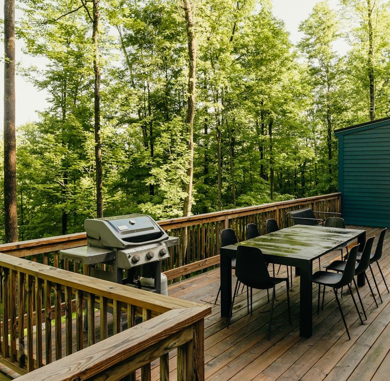 Finished backyard wooden deck